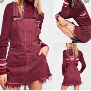 Free People Burgundy Denim Jumper Overalls